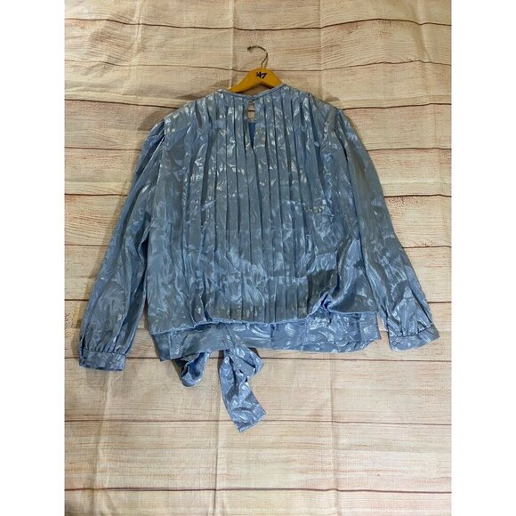 Vintage In The Mood Women's Blue Long Sleeve Pleated Blouse - 18 - Picture 11 of 13